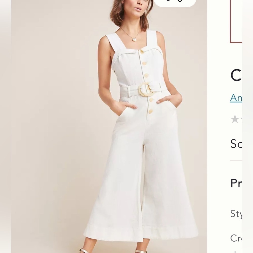 Anthropologie Cape Cod Jumpsuit size 0 missing belt D150